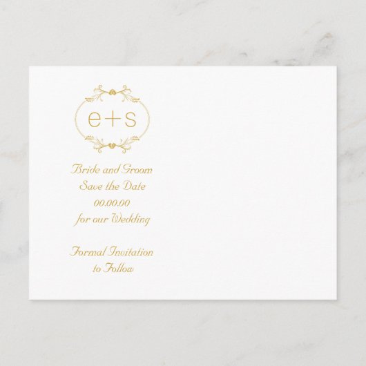 Gold lijst met initialen bruiloft Opslaan Datum Aankondigingskaart (Achterkant)