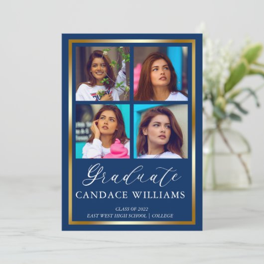 Gold Lijst Minimalist Photo Afstuderen Aankondiging (Staand voorkant)