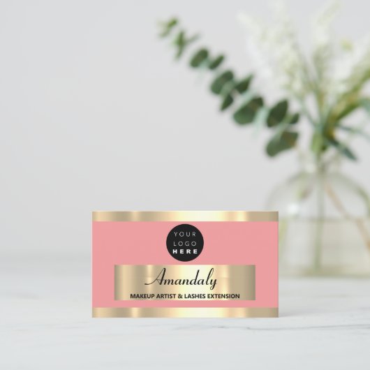 Gold Lijst Mode Beautique Winkelkoraal poeder Visitekaartje (Staand voorkant)