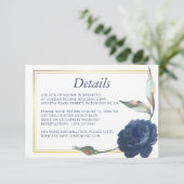 Gold Lijst Navy Blue Roos Wedding Detail-kaart Kaart (Staand voorkant)