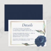 Gold Lijst Navy Blue Roos Wedding Detail-kaart Kaart (Voorkant / Achterkant)