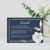 Gold Lijst Navy Blue Roos Wedding Detail-kaart Kaart (Staand voorkant)