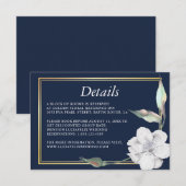 Gold Lijst Navy Blue Roos Wedding Detail-kaart Kaart (Voorkant / Achterkant)