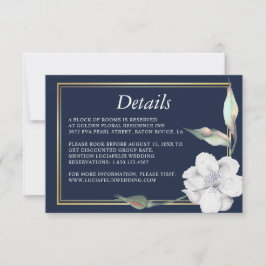 Gold Lijst Navy Blue Roos Wedding Detail-kaart Kaart