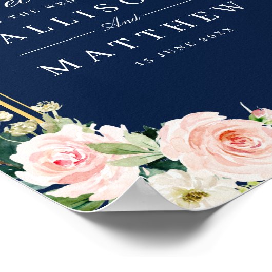 Gold lijst Navy en Blush Wedding Welkomstbord Poster (Hoek)