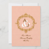 Gold Lijst Peach Monogram Weddenschap Kaart (Achterkant)