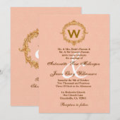 Gold Lijst Peach Monogram Weddenschap Kaart (Voorkant / Achterkant)