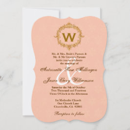 Gold  Lijst Peach Monogram Weddenschap Kaart