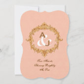 Gold  Lijst Peach Monogram Weddenschap Kaart (Achterkant)