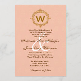 Gold  Lijst Peach Monogram Weddenschap Kaart