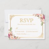  Gold Lijst Roze Floral Wedding RSVP Antwoord (Voorkant)