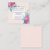 Gold lijst roze florale waterverf make-up vierkante visitekaartje (Voorkant / Achterkant)