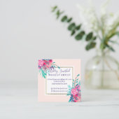 Gold lijst roze florale waterverf make-up vierkante visitekaartje (Staand voorkant)
