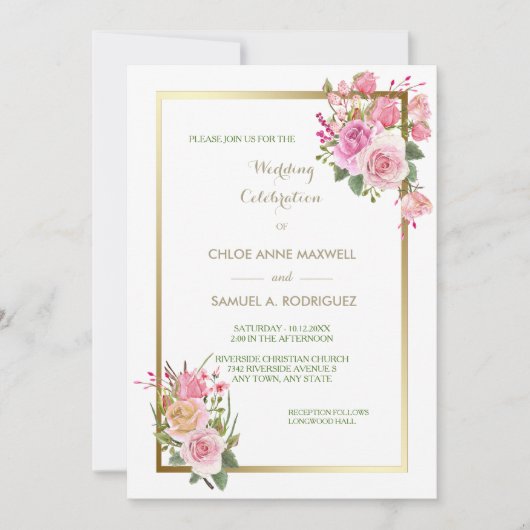 Gold Lijst roze roze weddenschap Kaart (Voorkant)