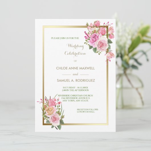 Gold Lijst roze roze weddenschap Kaart (Staand voorkant)