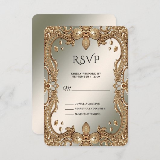 Gold  Lijst RSVP-kaart RSVP Kaartje (Voorkant / Achterkant)