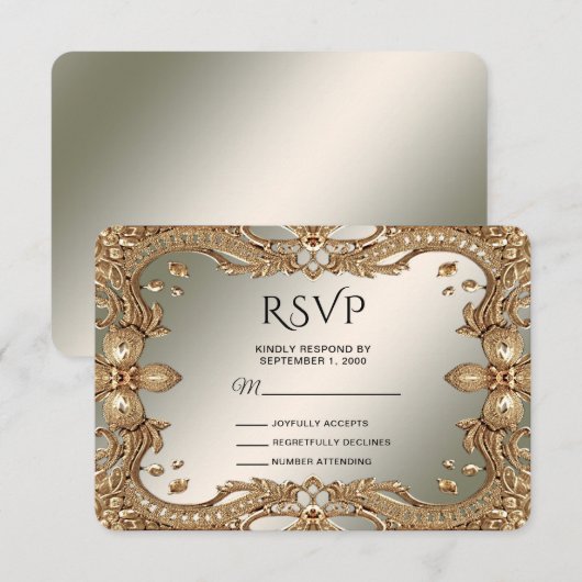 Gold Lijst RSVP-kaart RSVP Kaartje (Voorkant / Achterkant)