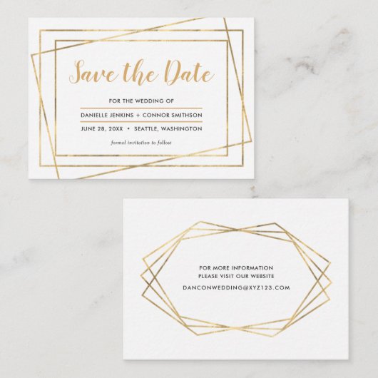 Gold Lijst Sla de datum op de huwelijkswebsite Informatiekaartje (Voorkant / Achterkant)