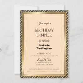 Gold Lijst Striped 30th Birthday Dinner Invitation Kaart