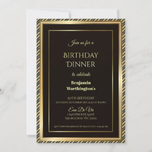 Gold Lijst Striped 50th Birthday Dinner Invitation Kaart