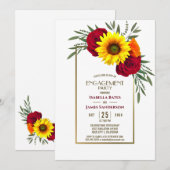 Gold Lijst Sunflower Roos Engagement Party Kaart (Voorkant / Achterkant)