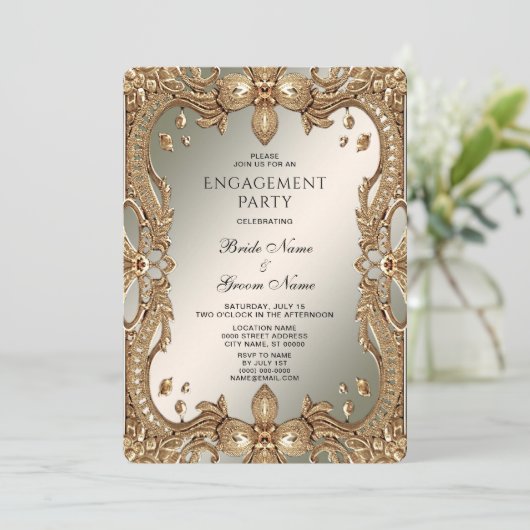 Gold Lijst Verloving Uitnodiging (Staand voorkant)