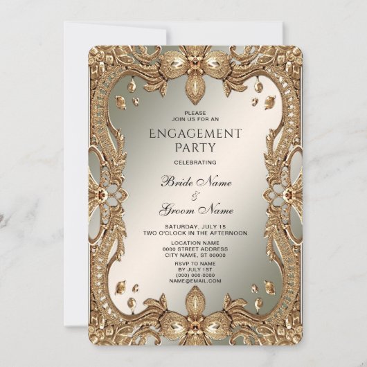 Gold  Lijst Verloving Uitnodiging (Voorkant)