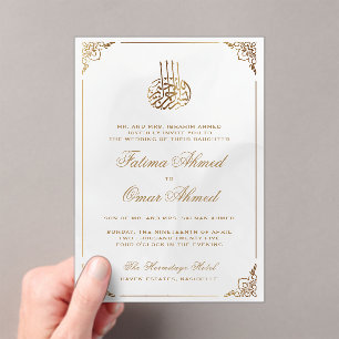 Gold Lijst Wit-islamitische bruiloft Acryl Uitnodigingen