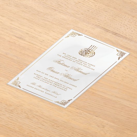 Gold Lijst  Wit-islamitische bruiloft Acryl Uitnodigingen (Laagn)