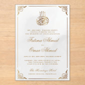 Gold Lijst  Wit-islamitische bruiloft Acryl Uitnodigingen (Voorkant)