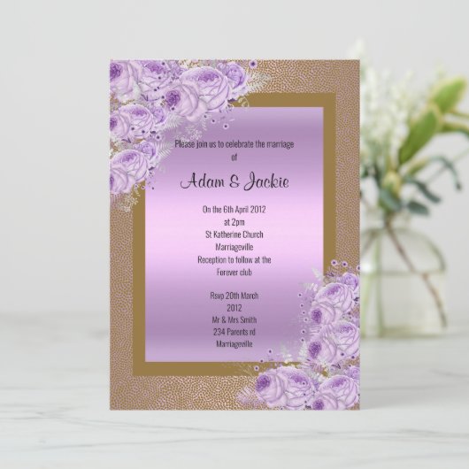 Gold Lila Paars Elegant Wedding Verloving Kaart (Staand voorkant)