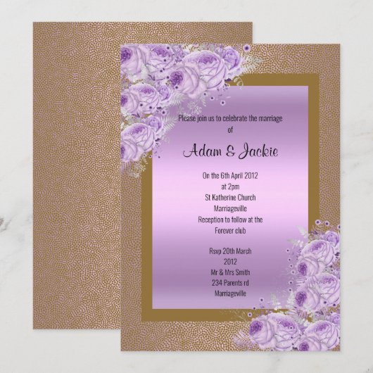 Gold Lila Paars Elegant Wedding Verloving Kaart (Voorkant / Achterkant)