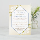 Gold Lilies en Navy Blue Quinceañera Kaart (Staand voorkant)