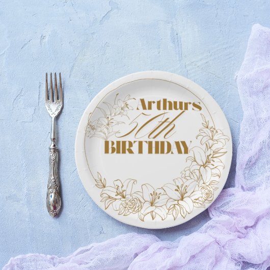 Gold Lily thema Volwassenenfeest Papieren Bordje