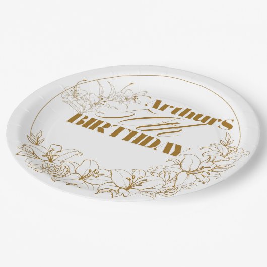 Gold Lily thema Volwassenenfeest Papieren Bordje (Gekanteld)