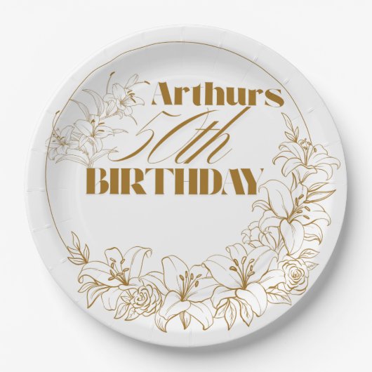 Gold Lily thema Volwassenenfeest Papieren Bordje (Voorkant)