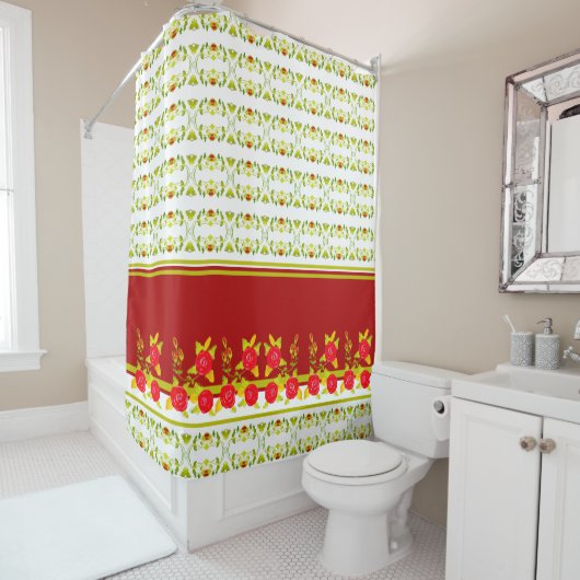 Gold Lime Green en Bourgogne Douchegordijn (In situ)