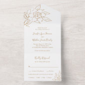 Gold Line Art Floral Elegante bruiloft All In One Uitnodiging (Binnen)