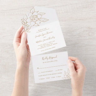 Gold Line Art Floral Elegante bruiloft All In One Uitnodiging