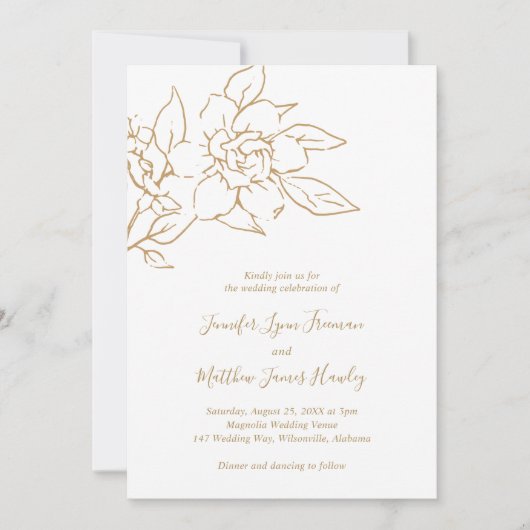 Gold Line Art Floral Elegante bruiloft Kaart (Voorkant)