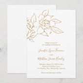 Gold Line Art Floral Elegante bruiloft Kaart (Voorkant / Achterkant)