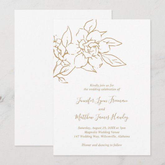 Gold Line Art Floral Elegante bruiloft Kaart (Voorkant / Achterkant)