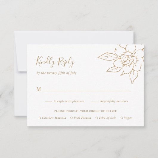 Gold Line Art Floral Elegante bruiloft RSVP Kaartje (Voorkant)