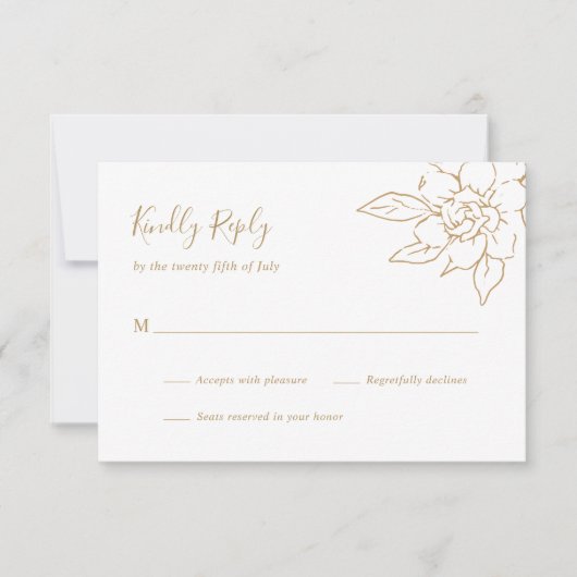 Gold Line Art Floral Elegante bruiloft RSVP Kaartje (Voorkant)