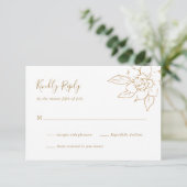 Gold Line Art Floral Elegante bruiloft RSVP Kaartje (Staand voorkant)