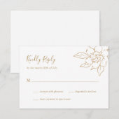 Gold Line Art Floral Elegante bruiloft RSVP Kaartje (Voorkant / Achterkant)