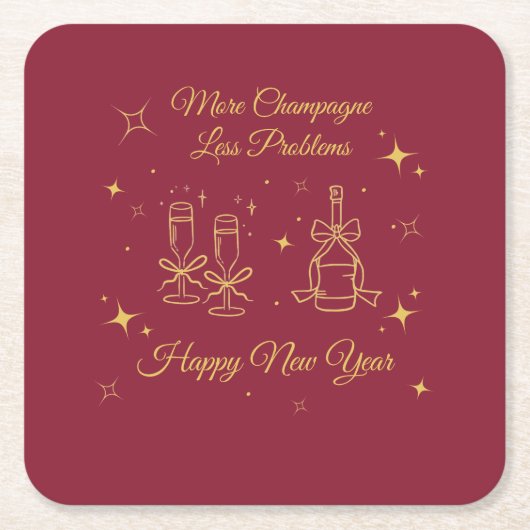 Gold Line Art New Year Design Kartonnen Onderzetters (Voorkant)