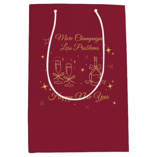 Gold Line Art New Year Design Medium Cadeauzakje (Voorkant)