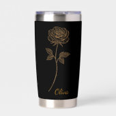 Gold Line Art Rose Custom Name Gift Geïsoleerde Drinkbeker (Voorkant)
