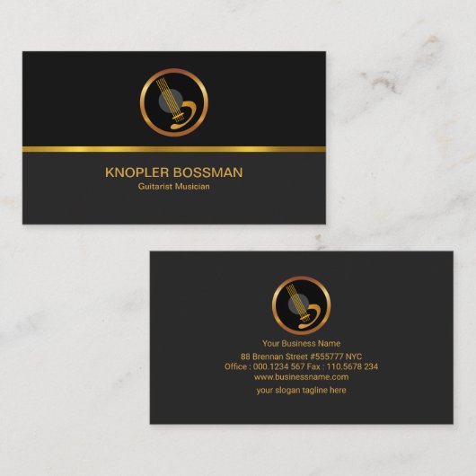 Gold Line Black Grey Columns Classy Gold Guitar Visitekaartje (Voorkant / Achterkant)